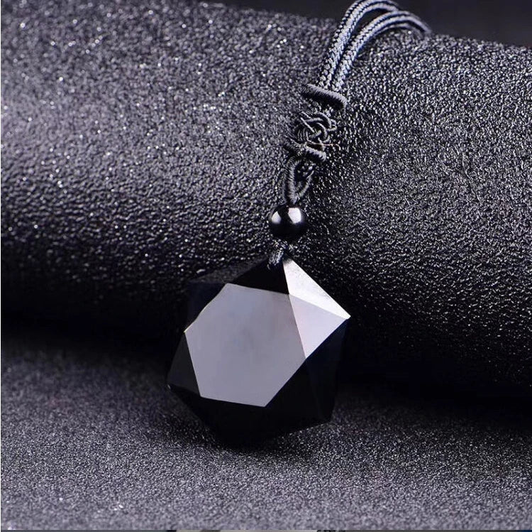 New Fashion Black Obsidian Pendant Necklace Obsidian Star Pendant Lucky Love Crystal Jewelry With Free Rope Drop