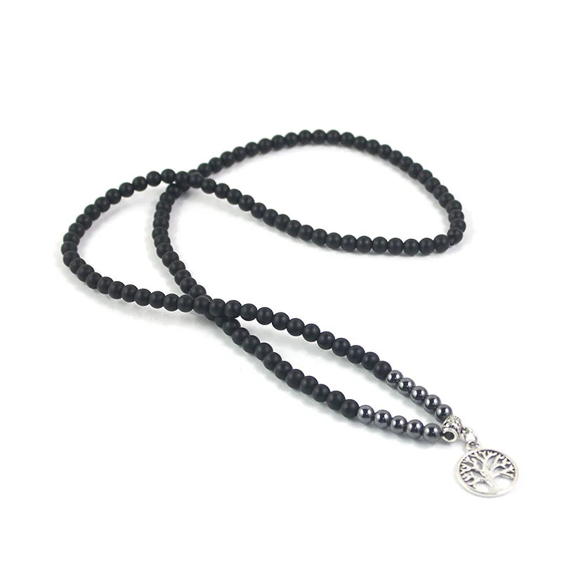 Life Tree Namaste Pendant Necklace — Zinc Alloy