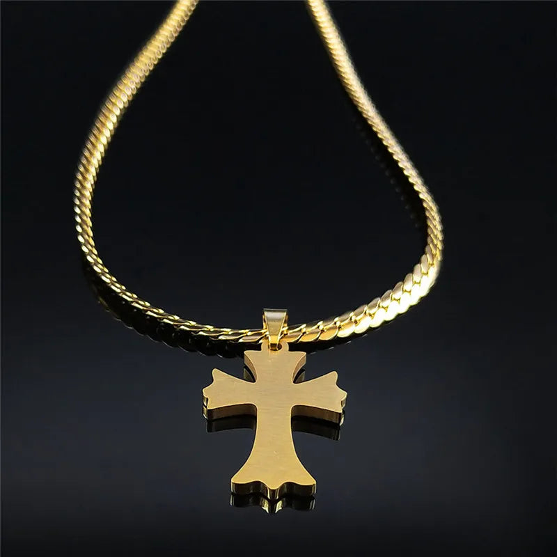 Cross Gold Pendant Crystal Catholic Collar Choker