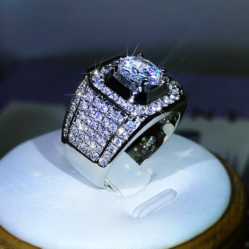 Luxury 925 Sterling Silver Men Couple AAA Crystal Zircon Stone Wedding Ring Brilliant Noble Engagement Engage Party