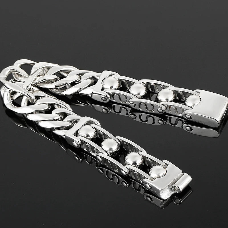 Massive Man Bracelet On Hand Wrist Accessories Polished Stainless Steel Iron Jewelry Bracelets Male Engravable Mannen