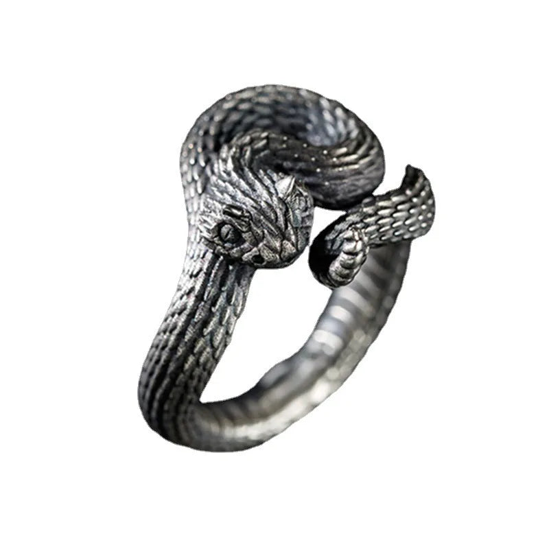 Ring for Women Girls Dragon Snake Fashion Men Jewelry Vintage Ancient Silver Color Punk Hip Hop Adjustable Locomotive