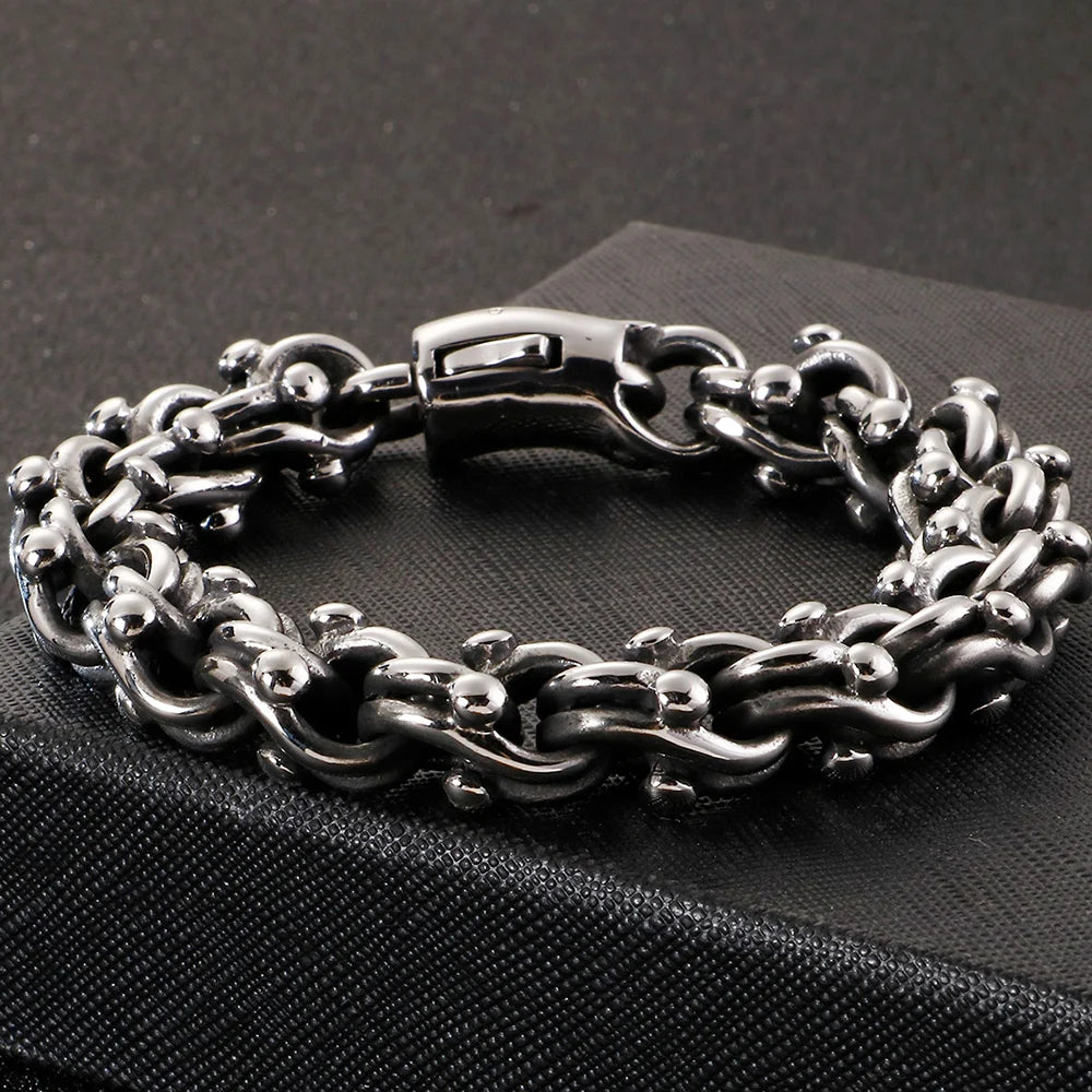 Heavy Stainless Steel Cross Bracelet for Man 23CM Long 13MM Wide Bicycle Chain Men's Bracelets Accessories Vintage