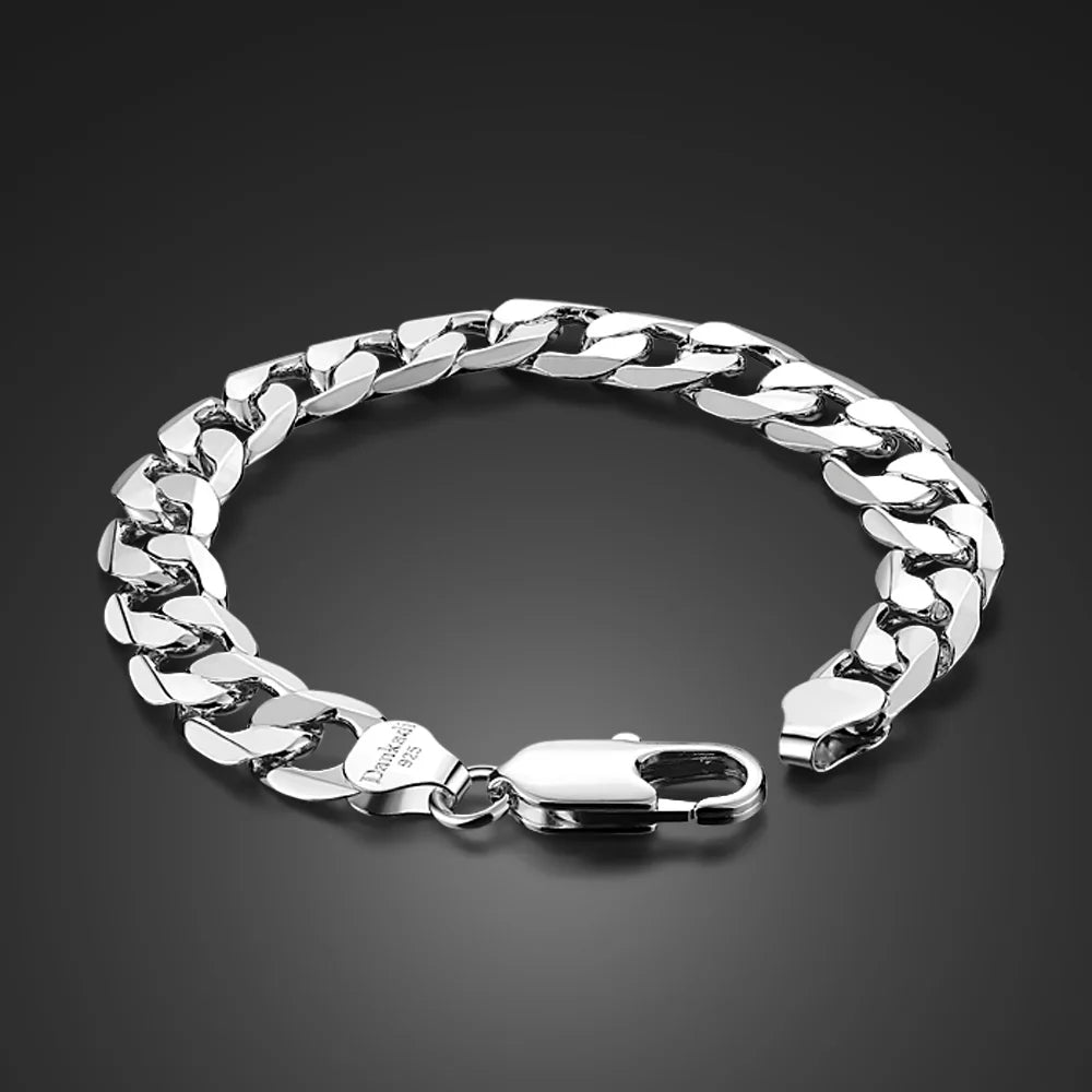Cuban Chain Bracelet for Men — Silver-Tone, 12mm Width