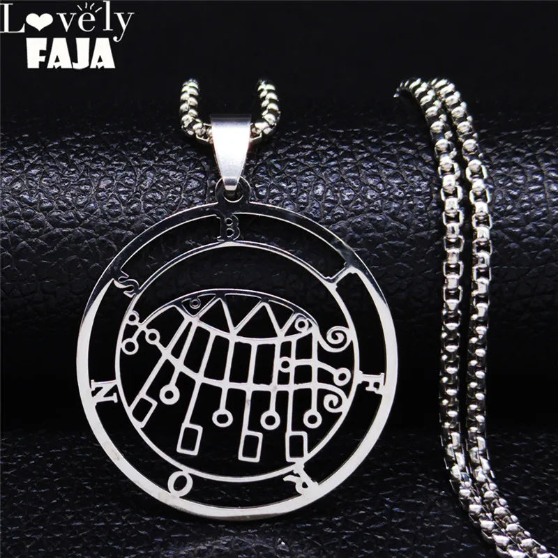 Demon Seal Silver Pendant Necklace — Stainless Steel