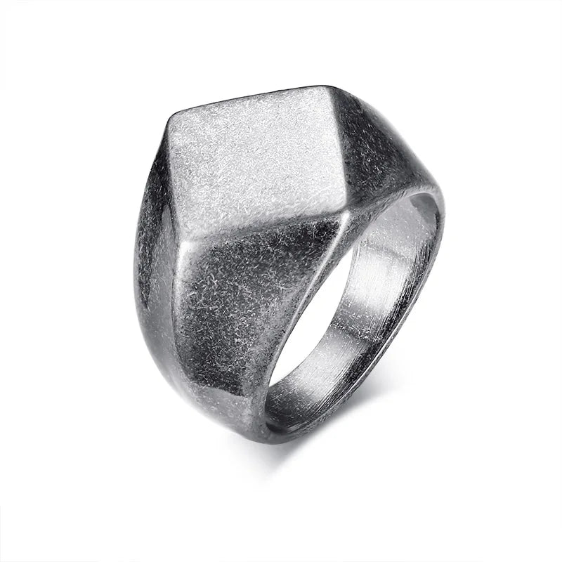 Geometric Arrow Square Men Ring,Punk Stainless Steel Signet Ring Stamp Ring Thumb Ring,Minimalist Jewelry Gifts