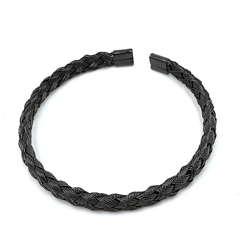 Luxury Roman Royal Classic Titanium Steel Hemp Rope Buckle Open Bangle Bracelets Fashion Type C Twisted Numeral For Men