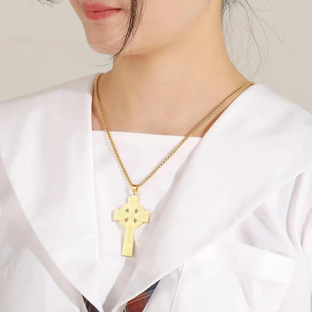 LIKGREAT Vintage Celtics Knot Cross Pendant Necklace for Women Men Stainless Steel Jesus Amulet Charm Chain Jewelry Punk