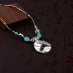 Womens Gypsy Jewelry Bohemian Ethnic Red Natural Stone Pendants Necklaces Metal Tibetan Sliver Color Chain Necklace For