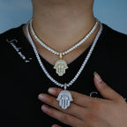 New Hamsa Hand Pendant Necklace 5mm Tennis Chain Hip Hop Iced Out Cubic Zirconia Sliver Color 5A CZ Stone Charm Jewelry