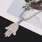 Stainless Steel Egyptian Eye of Good Luck Fatima Hamsa Hand Pendant Necklace Hand Palm Jewelry