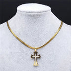 Cross Gold Pendant Crystal Catholic Collar Choker