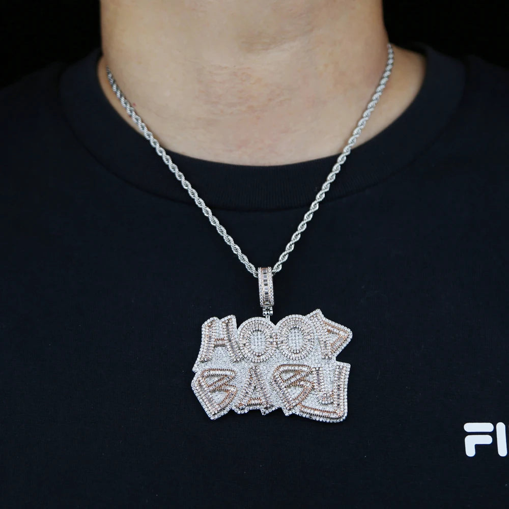 New Iced Out Bling Letter Hood Baby Pendants Necklaces Cubic Zirconia Two Tone Color Charm For Men Women Hip Hop Jewelry