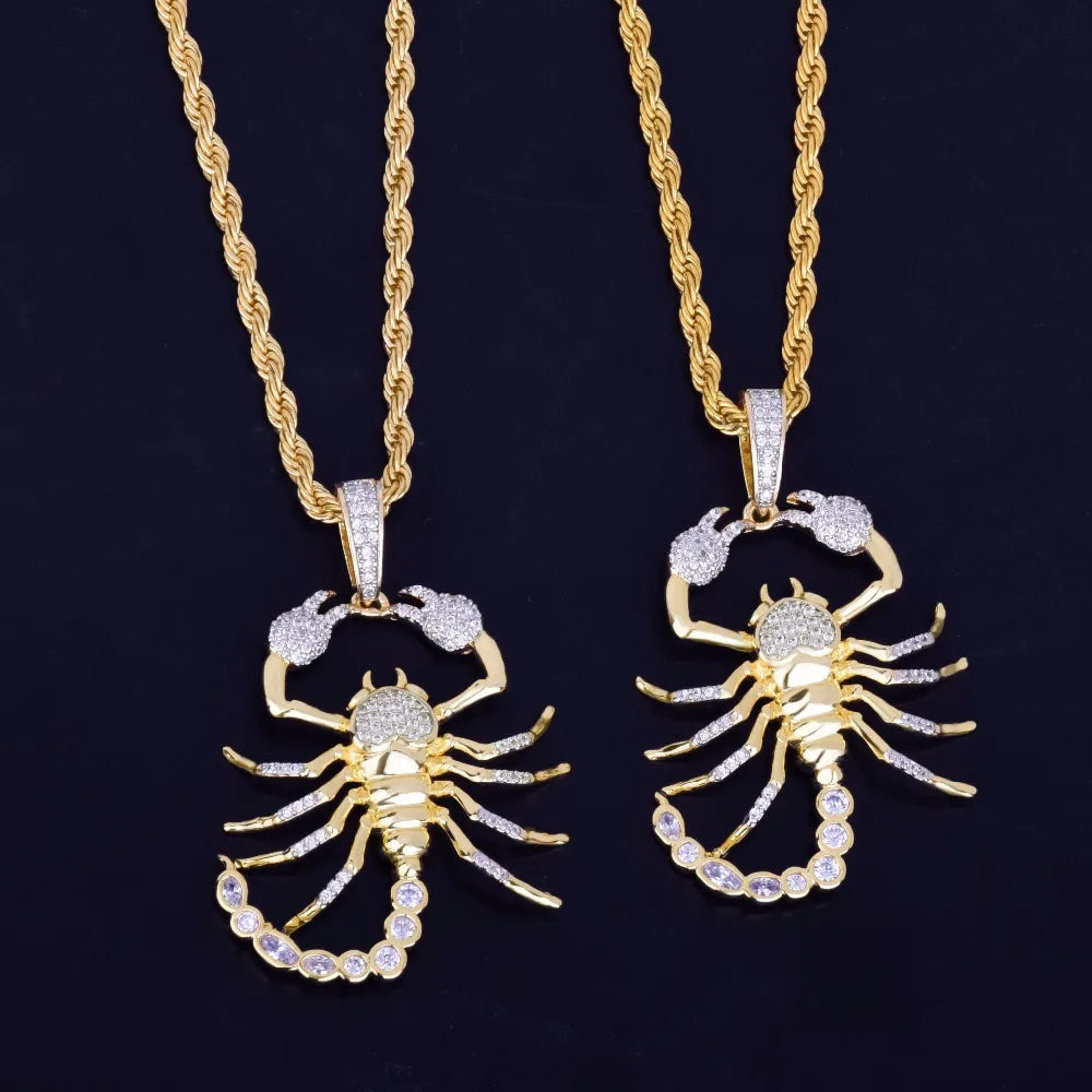 Iced Out Scorpion Rope Chain Pendant — Gold