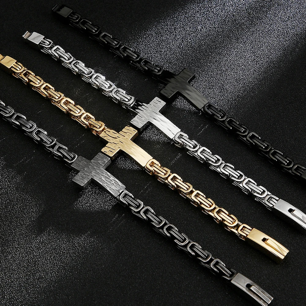 Cross Braslet Men Stainless Steel Armband For Men 7MM Link Chain Mens Bracelets Birthday Gfts For Boyfriend Logo Name
