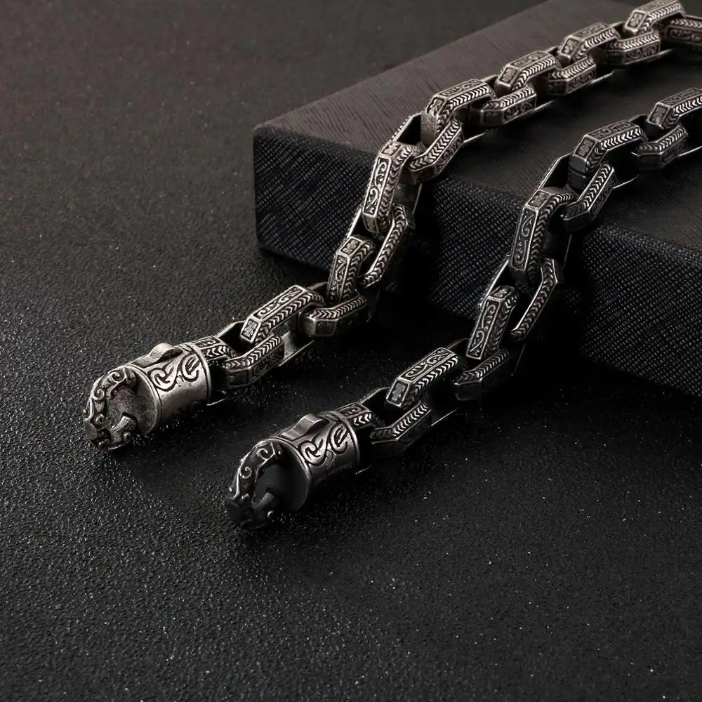 Fongten Vintage Square Bracelet For Men Stainless Steel Totem Viking Charm Heavy Bracelets Bangle Male Jewelry Pulsera