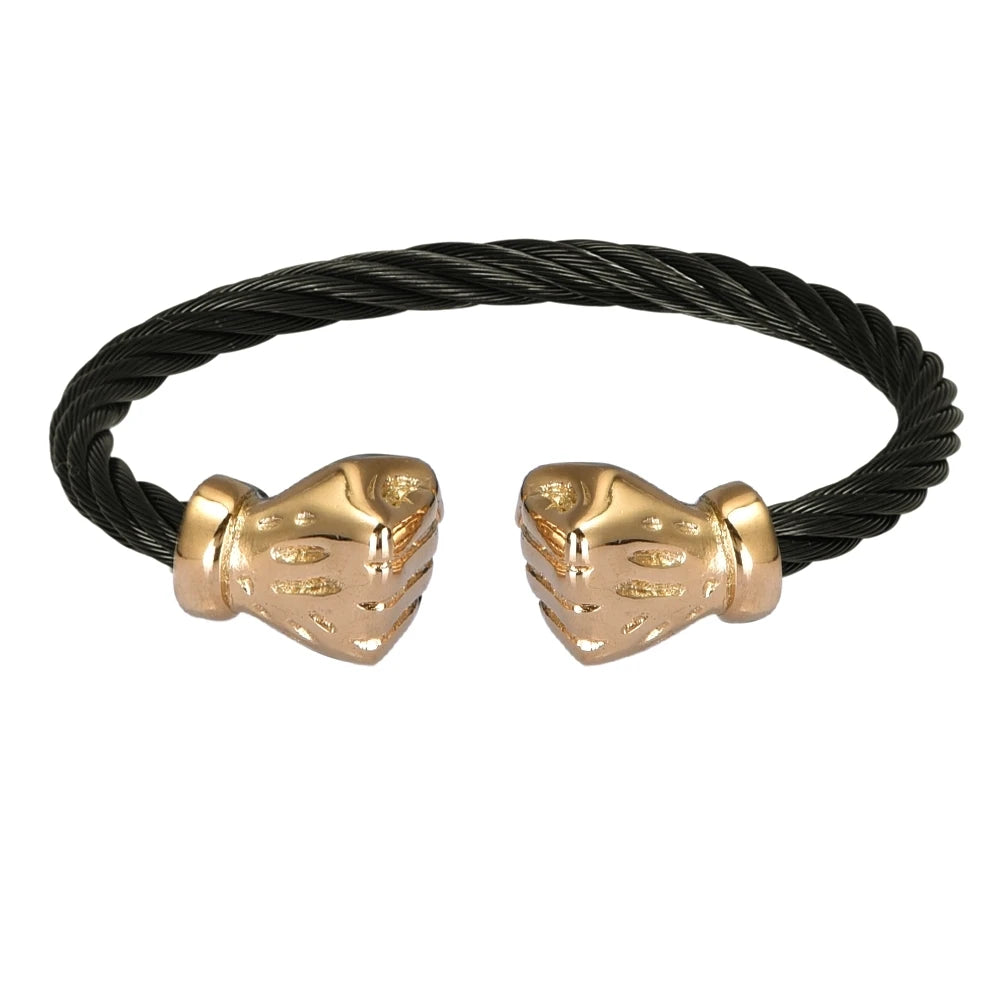 Fist Open Cuff Bangle Elastic Bracelet for Men — Two-Tone