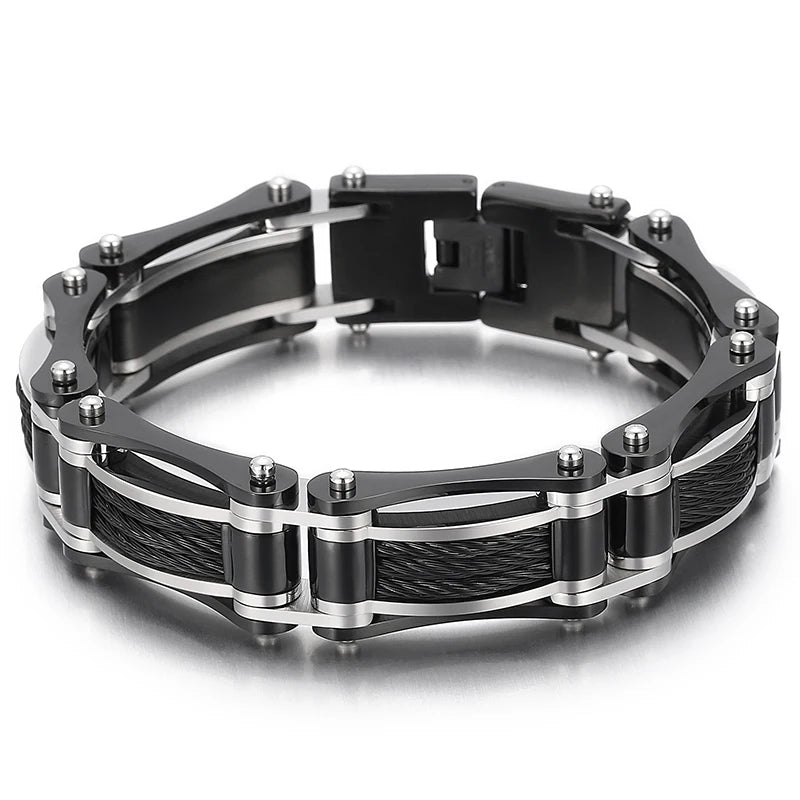 16MM Width Twist Chain Bracelet Man Heavy Black Stainless Steel Men's Bracelets On Hand Mannen Armband Male Jewelry