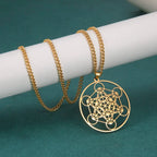 LIKGREAT Angel Seal Archangel Metatron Cube Necklace for Men Women Geometry Stainless Steel Pendants Amulet Spiritual
