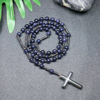 Rosary Necklace For Men Women 8mm Tiger Eye Black Obsidian Beads Necklace Christ Buddhist Meditation Cross Necklace Jewelry