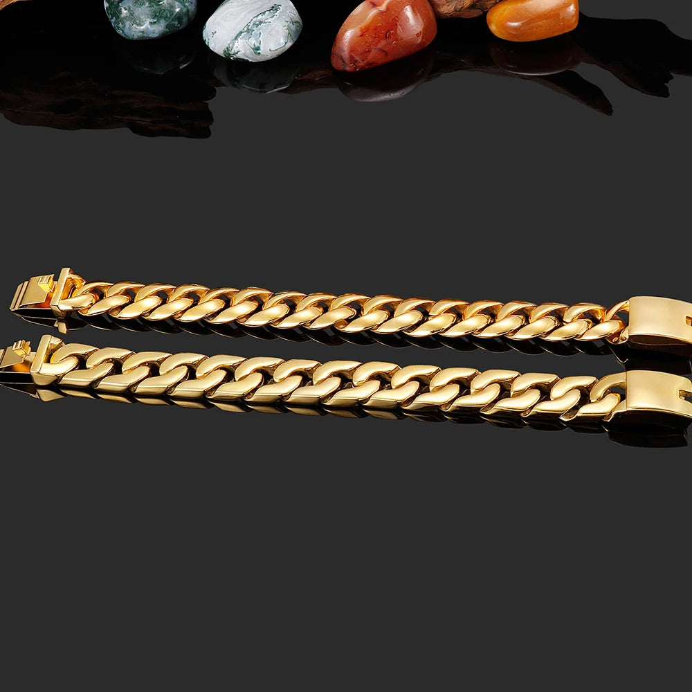 Polished Gold Color Bracelet For Man In Stainless Steel Mannen Armband Boys Hand Bracelets Massive Men's Jewelry