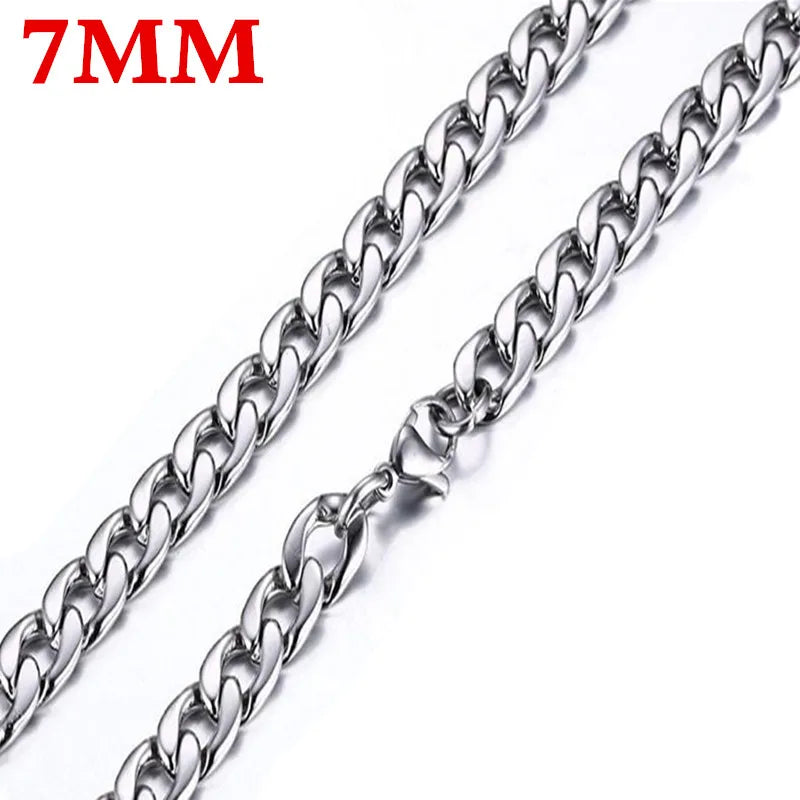 HNSP 316L Stainless Steel Curb Cuban Flat Link Chain Waterproof Necklace For Men Jewelry Minimalist Punk Style Accessories