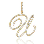 TOPGRILLZ New A-Z Cursive Letters Name Pendant&Necklace Iced Out Cubic Zircon Gold Silver Color Charm  Hip Hop Jewelry
