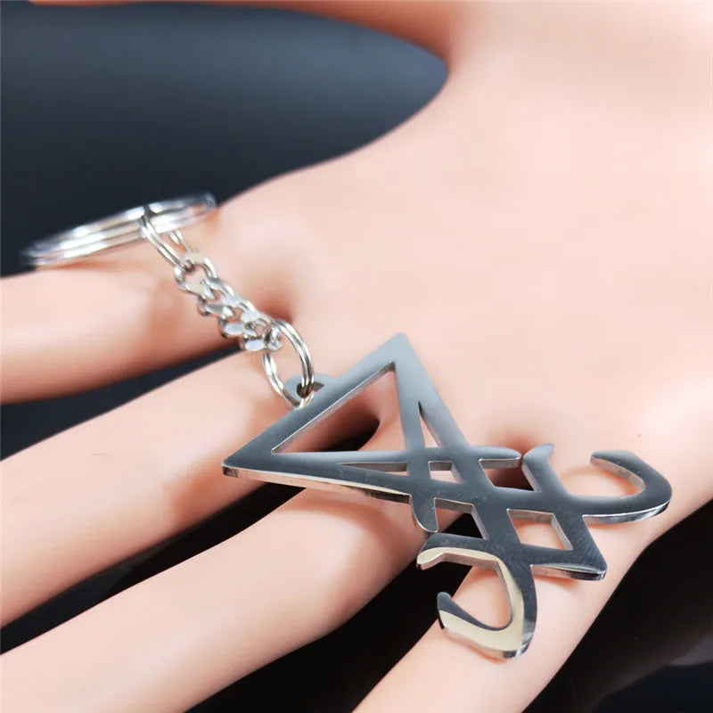 Lucifer Sigil Steel Pendant Church Satan Keychain