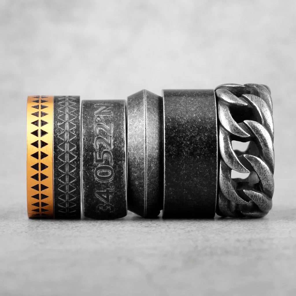 Simple Punk Retro Black Stainless Steel Mens Rings for Women Couple Lover Boy Girlfriend Biker Jewelry Creativity Gift