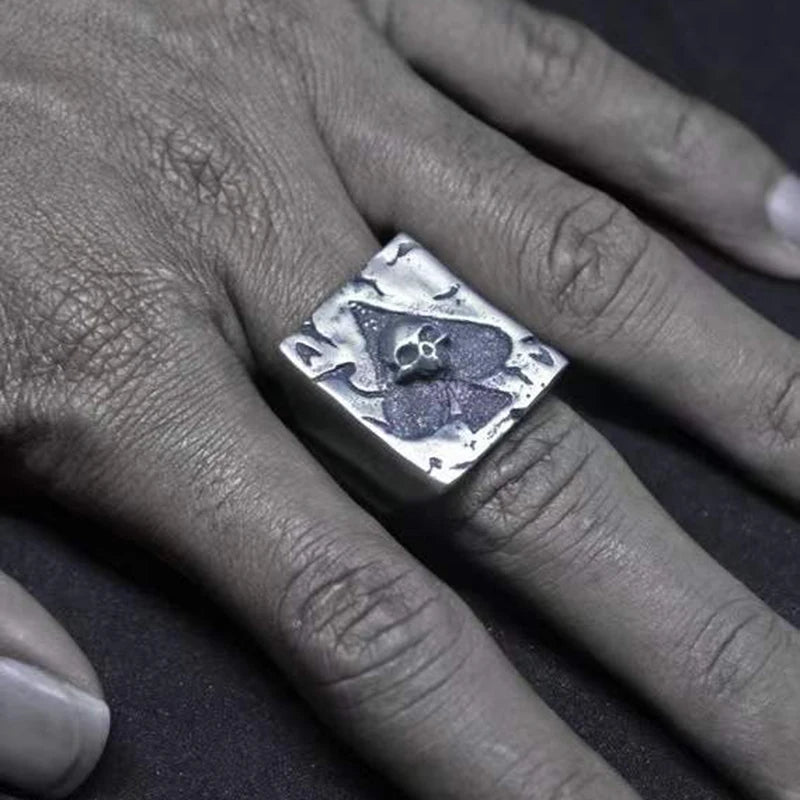 Free Shipping Punk Silver Color Ace of Spades Skull Ring 316L Stainless Steel Classic Poker Heart Letter A Rings OSR006