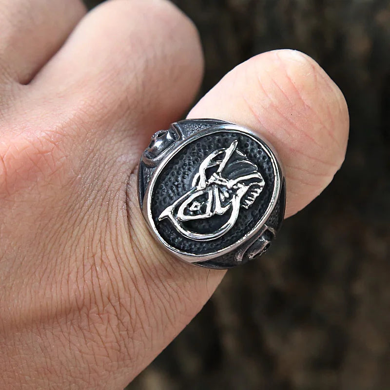 Gothic Death Sickle Skull Ring Men Death Scythe Stainless Steel Biker Ring Vintage Male Punk Skull Signet Ring Gift for Him