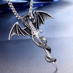 Retro Pterodactyl Holy Sword Shape Pendant Necklace for Men Fashion Dragon Pendant Chains On The Neck Metal Accessories