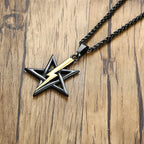 PENTAGRAM WITH LIGHTNING BOLT PENDANT SATANIC SYMBOL STAINLESS STEEL ANTON LAVEY SIGIL NECKLACE AMULET TALISMAN SIGN