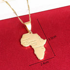 African Map Pendant Necklace — Gold-Tone, Engraved City Names