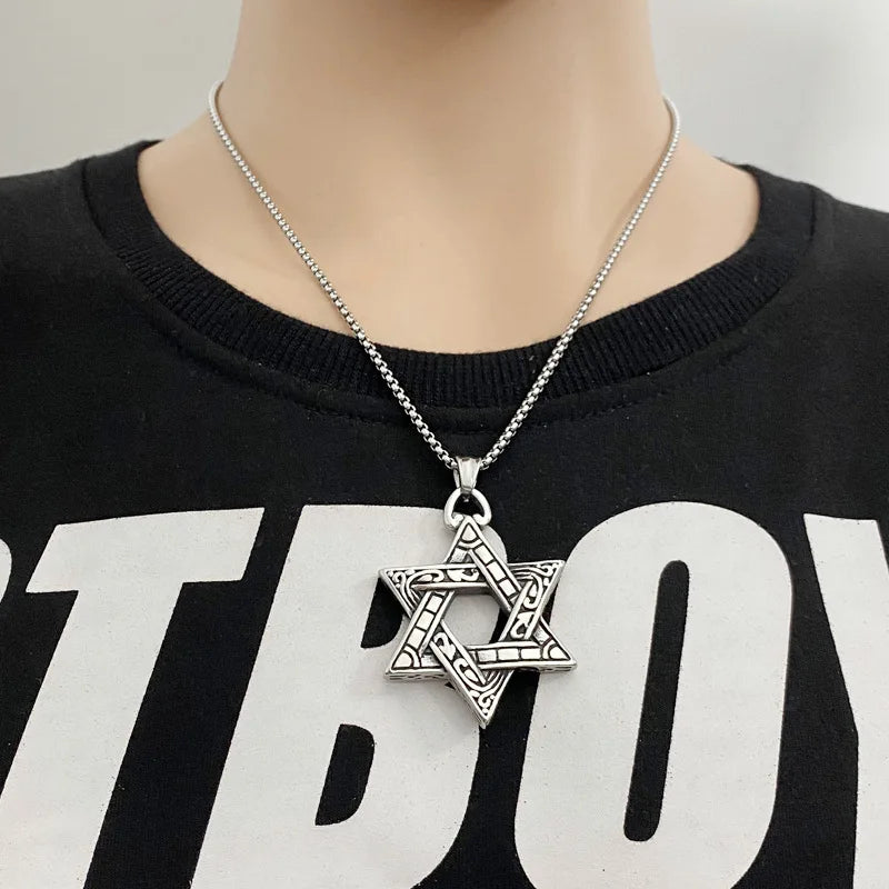 Silver Star of David Pendant Necklace — Stainless Steel
