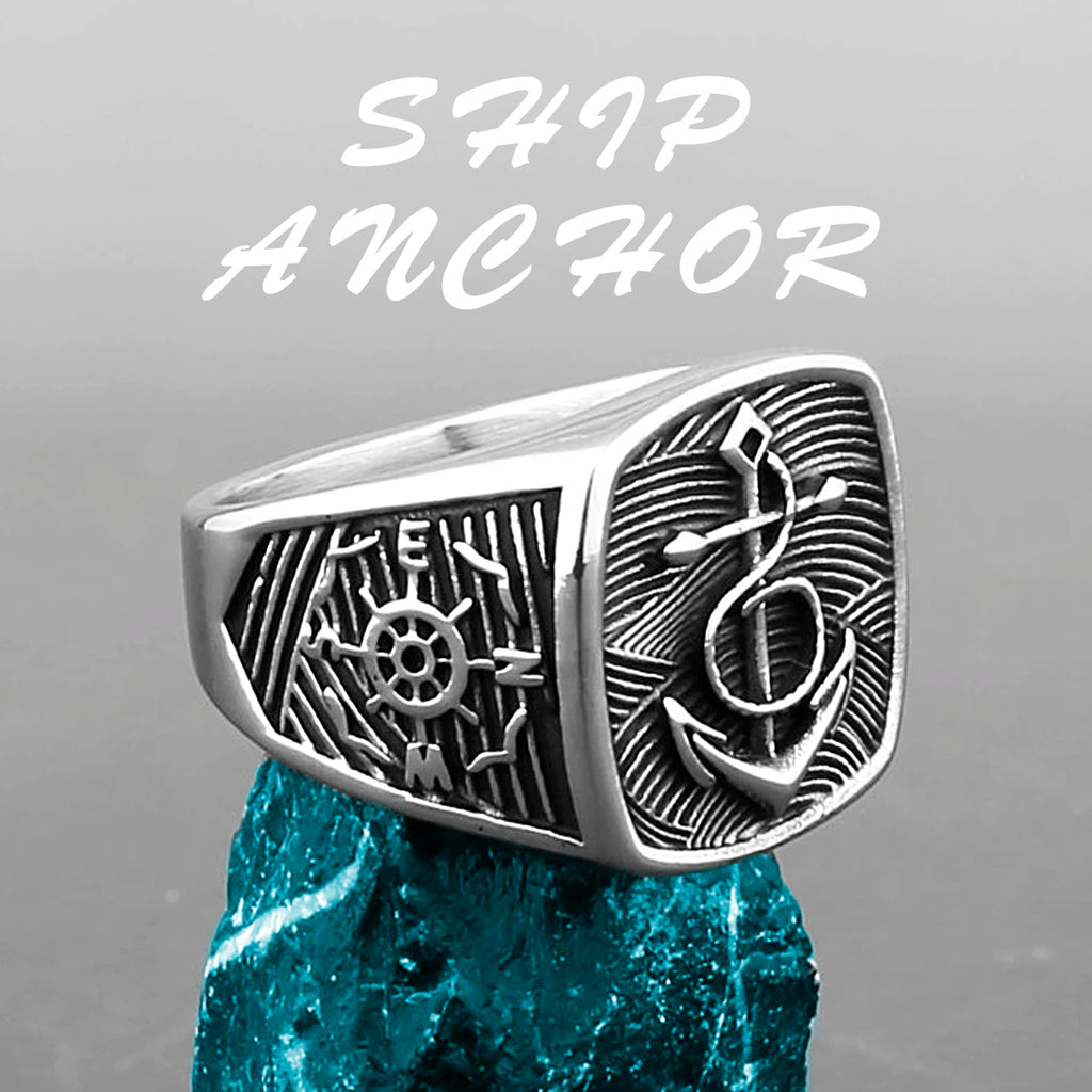 Nordic Viking Stainless Steel Ring Anchor Compass Tree of Life Viking Rune Wolf Men and Women Ring Jewelry Factory