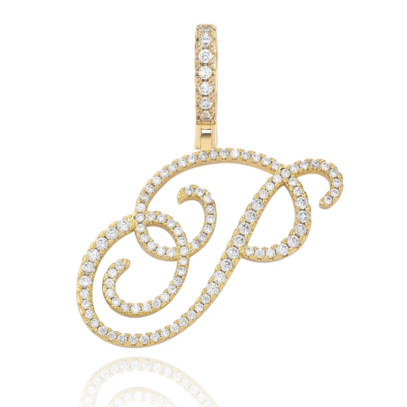 TOPGRILLZ New A-Z Cursive Letters Name Pendant&Necklace Iced Out Cubic Zircon Gold Silver Color Charm  Hip Hop Jewelry