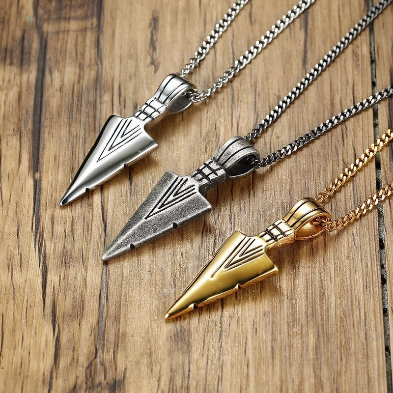 Arrowhead Tribal Spear Pendant — Stainless