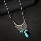 Womens Gypsy Jewelry Bohemian Ethnic Red Natural Stone Pendants Necklaces Metal Tibetan Sliver Color Chain Necklace For