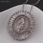 Iced Out Virgin Mary Gold Pendant Necklace
