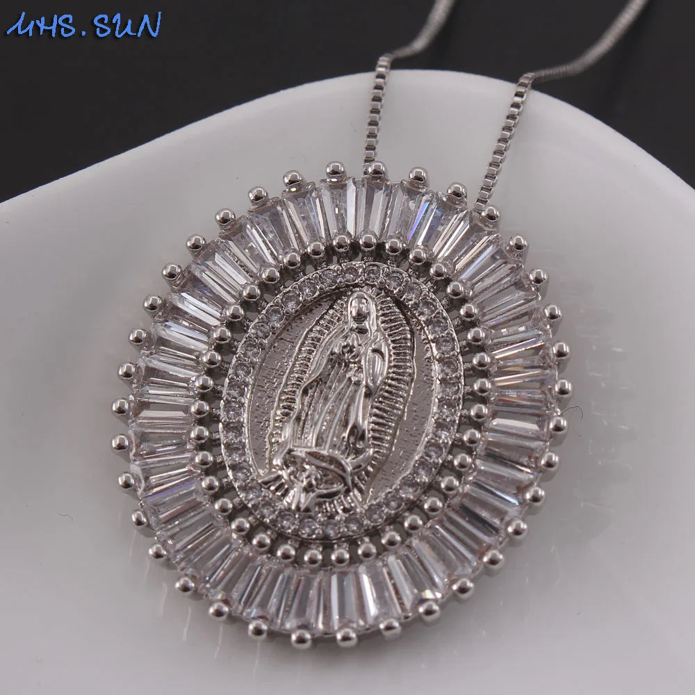 Iced Out Virgin Mary Gold Pendant Necklace