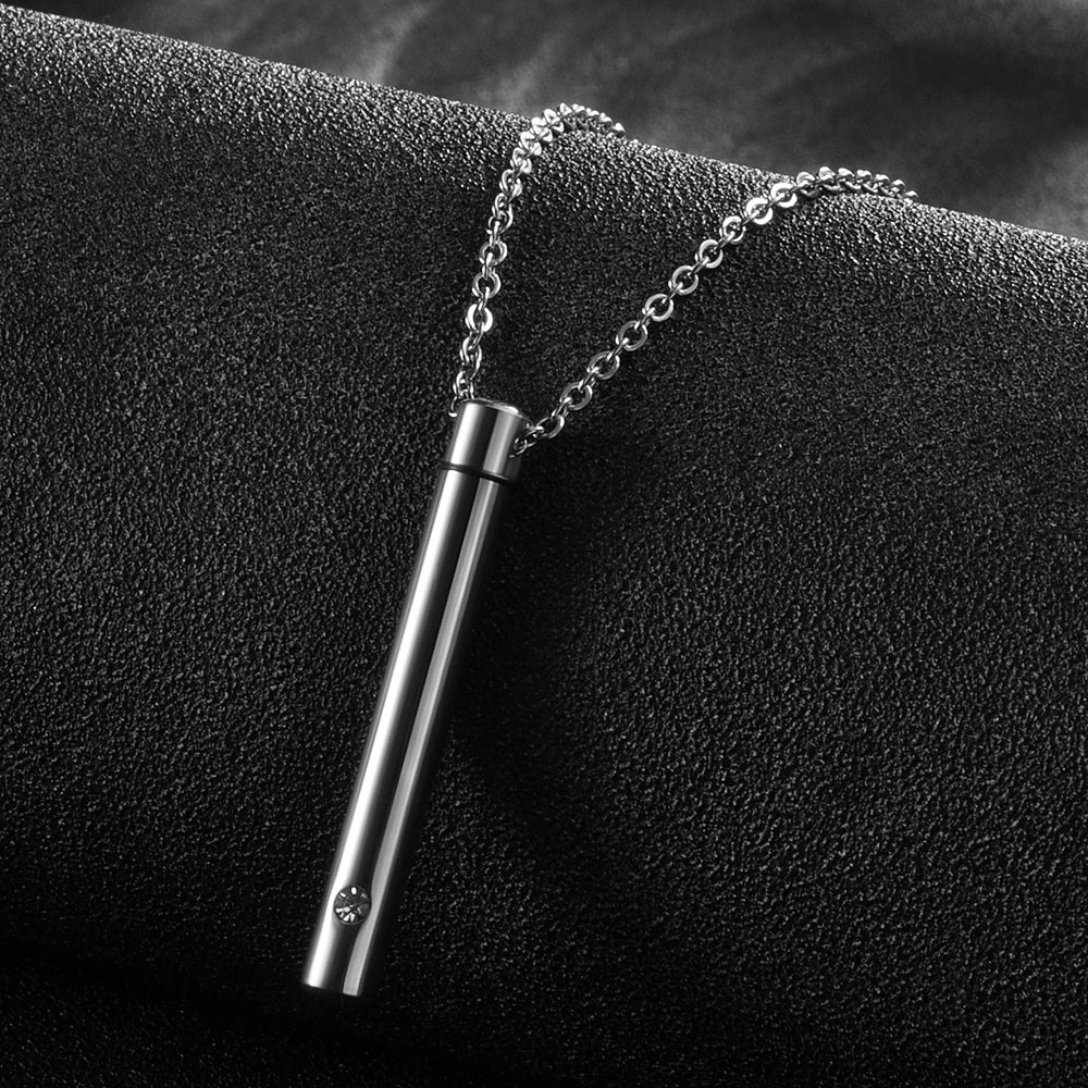 Cylinder Memorial Urn Pendant — Stainless Steel