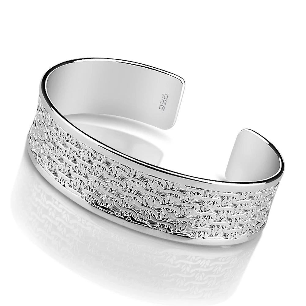 Vintage Wide Open Cuff Bangle Bracelet for Women — Silver-Tone