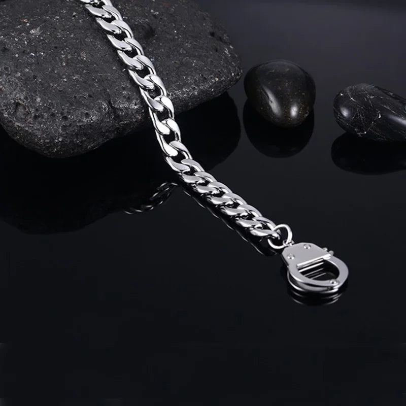bracelet men's stainless steel handcuffs accessories chain on hand charm Steampunk cuff bracelet punk couple bracelet