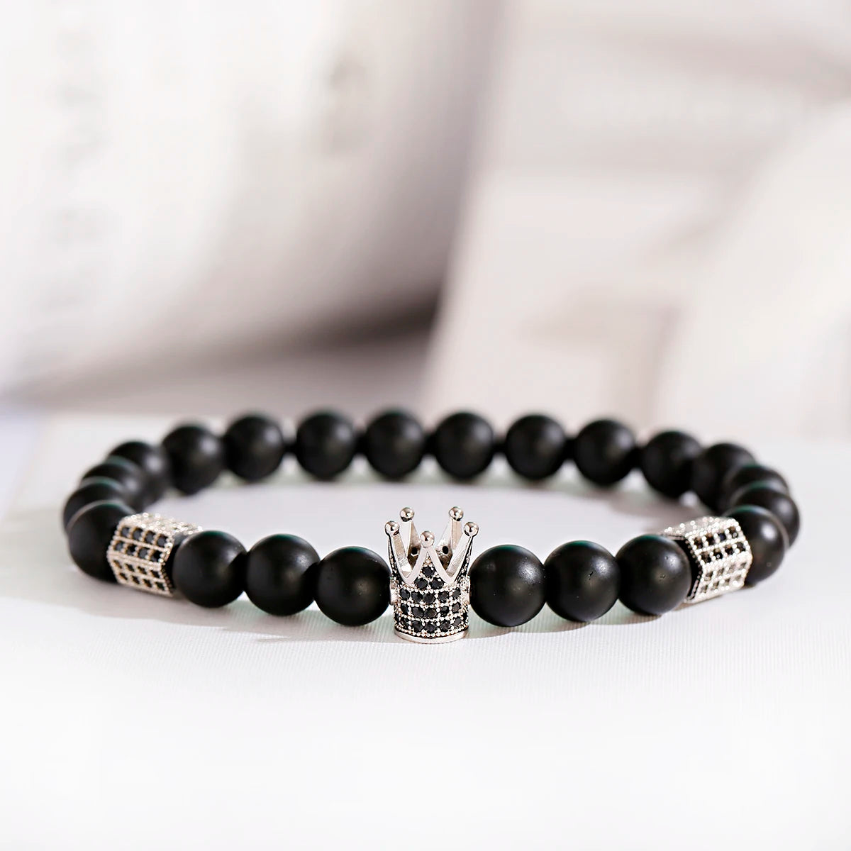 Luxury Men Stone Beads Skull Erkek Bileklik Bracelet Set Black CZ Crown Copper Bracelets For Women Pulseras Mujer