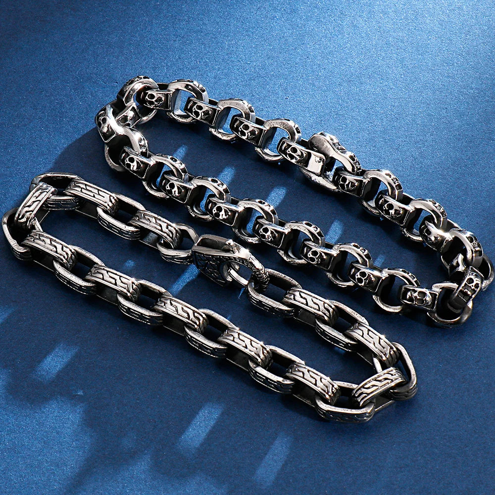 Gothic Skull Head Links Chain Bracelet For Man 316L Stainless Steel Skeleton Charm Men's Bracelets 7.87" 9" Male Bike