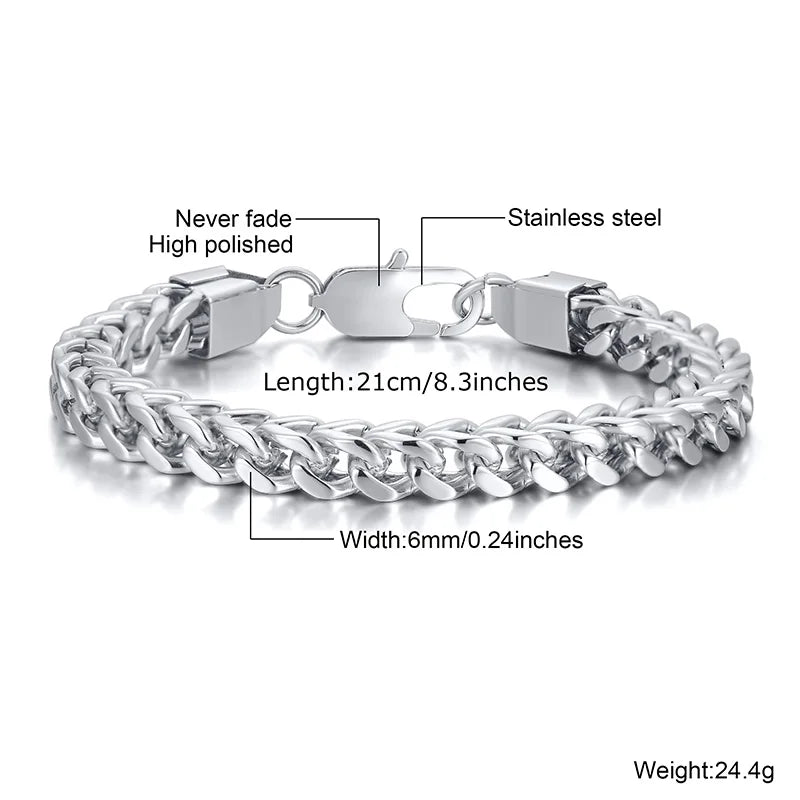 Stylish Stainless Steel Bali Foxtail Chain Bracelet for Men,Double Franco Link Chain Bracelets,Male Jewelry Gift for