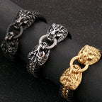 Viking Jewelry Stainless Steel Lion Head Charm Bracelet for Man Cowhide Leather Homme Armbanden Cool Punk Men's Cuff