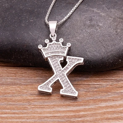 Nidin Luxury A-Z Crown Alphabet Pendant Chain Necklace Punk Style Lucky Initial Name Jewelry Fine Party Wedding