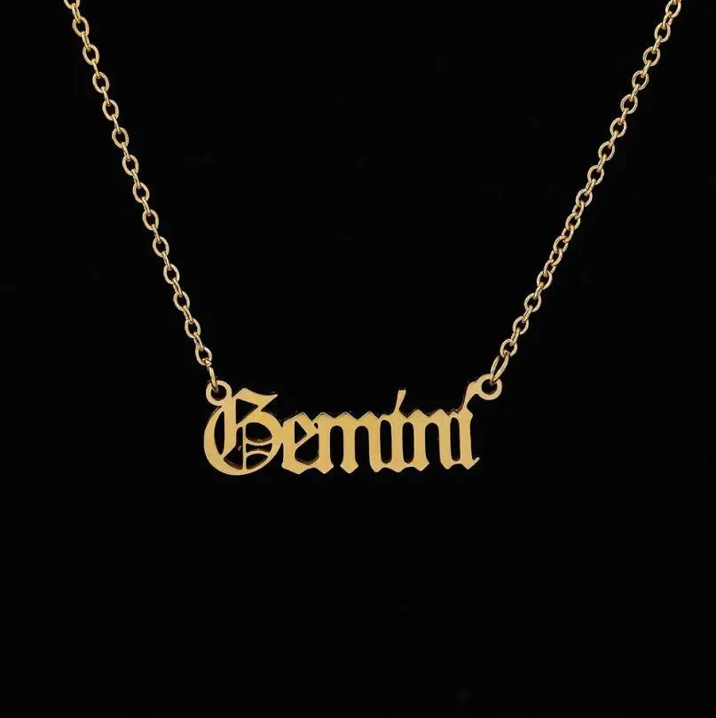 New Constellation Zodiac Necklaces Jewelry for Women Antique Style Designed Letter Taurus Aries Pendant Necklaces Gift Collier